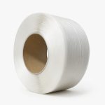 White PP transparent strapping roll on a neutral background